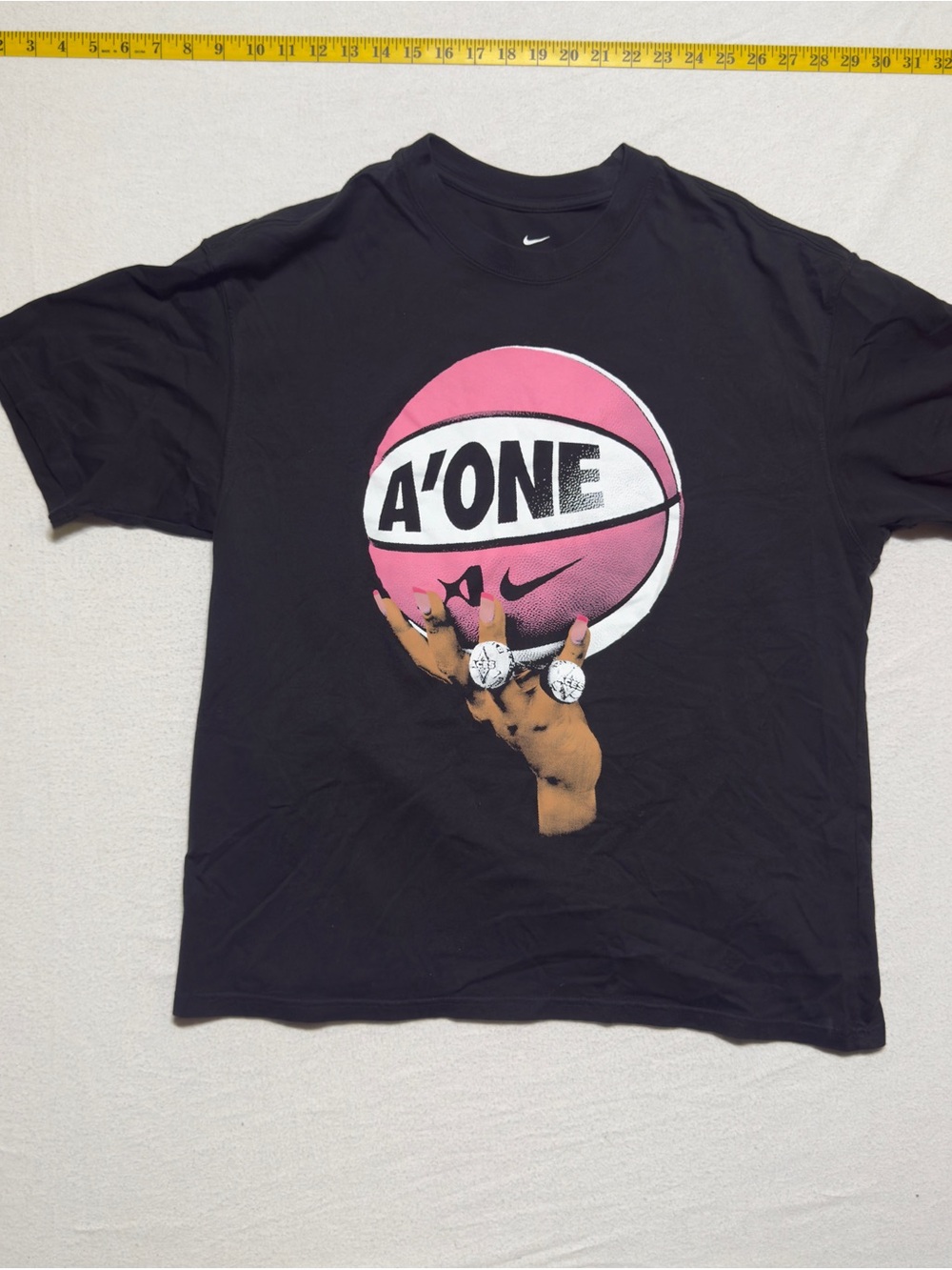Nike Black Tee with Pink & White Basketball Graphic
